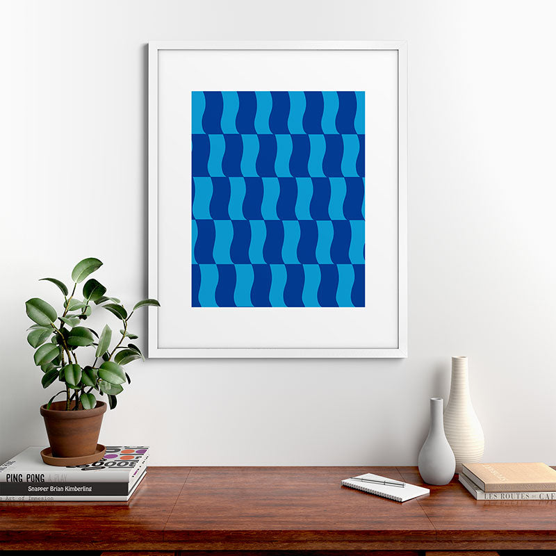 Cobalt Sky Wavy Blocks Framed Art Print Gallery Image 76