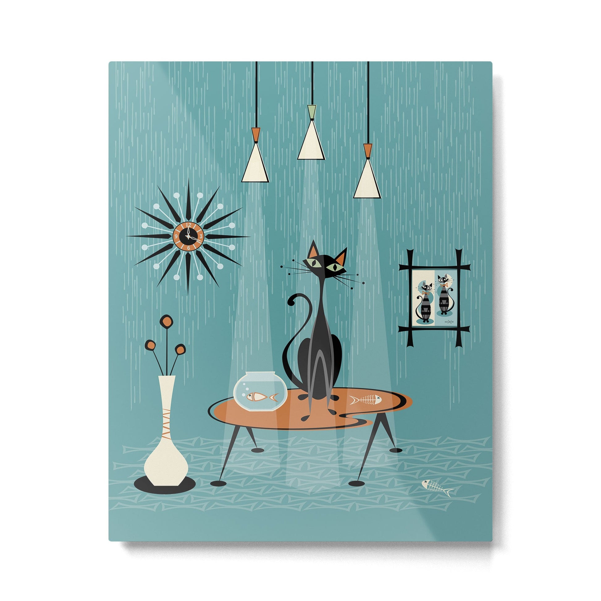 Mid Century Mishchief/ Cat Red Handed I Metal Print Gallery Image 1