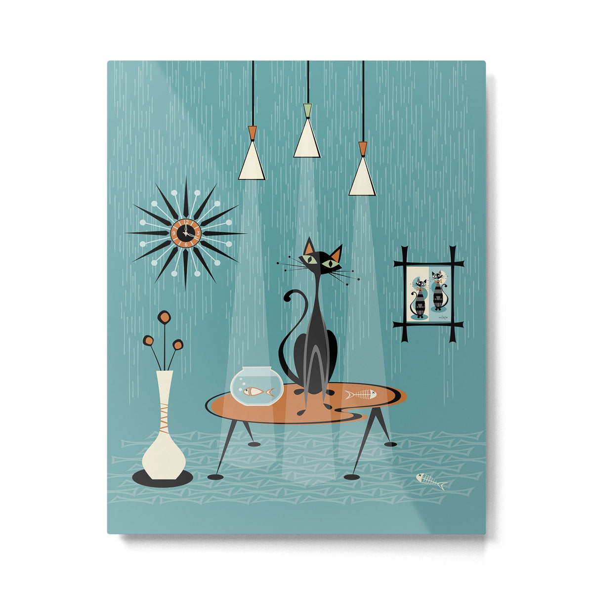 Mid Century Mishchief/ Cat Red Handed I Metal Print Gallery Image 4