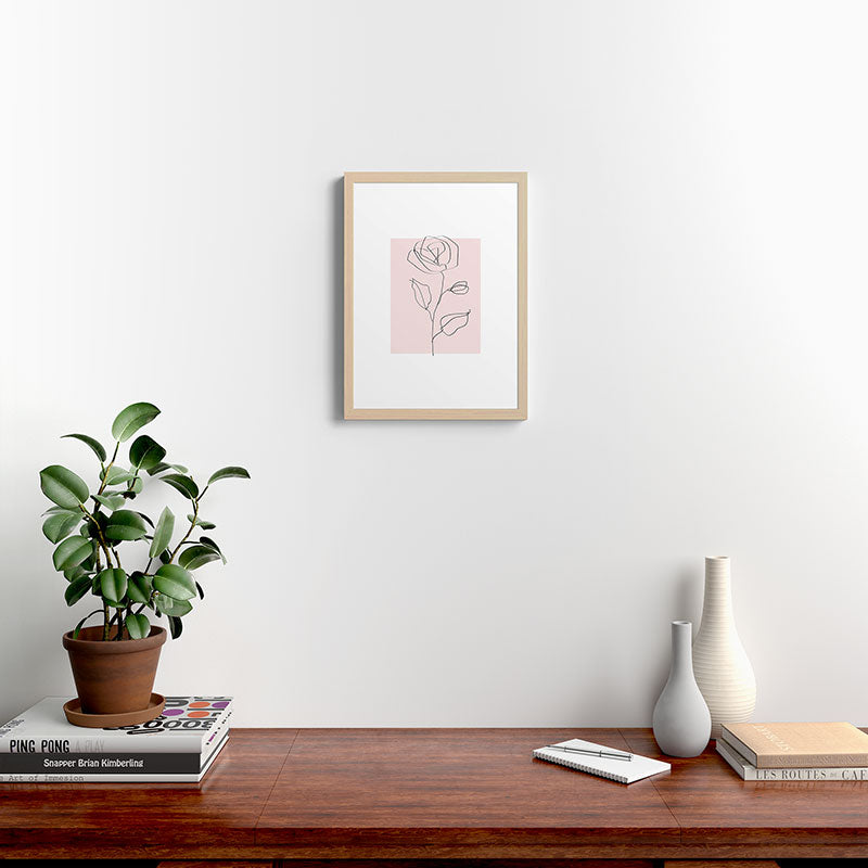 Botanical Line Art, Line Rose, Pink Wall Art, Minimalist Modern Art by Synplus Framed Art Print Gallery Image 17