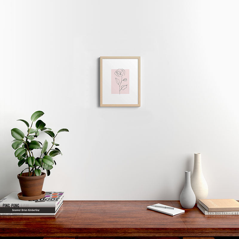 Botanical Line Art, Line Rose, Pink Wall Art, Minimalist Modern Art by Synplus Framed Art Print Gallery Image 16