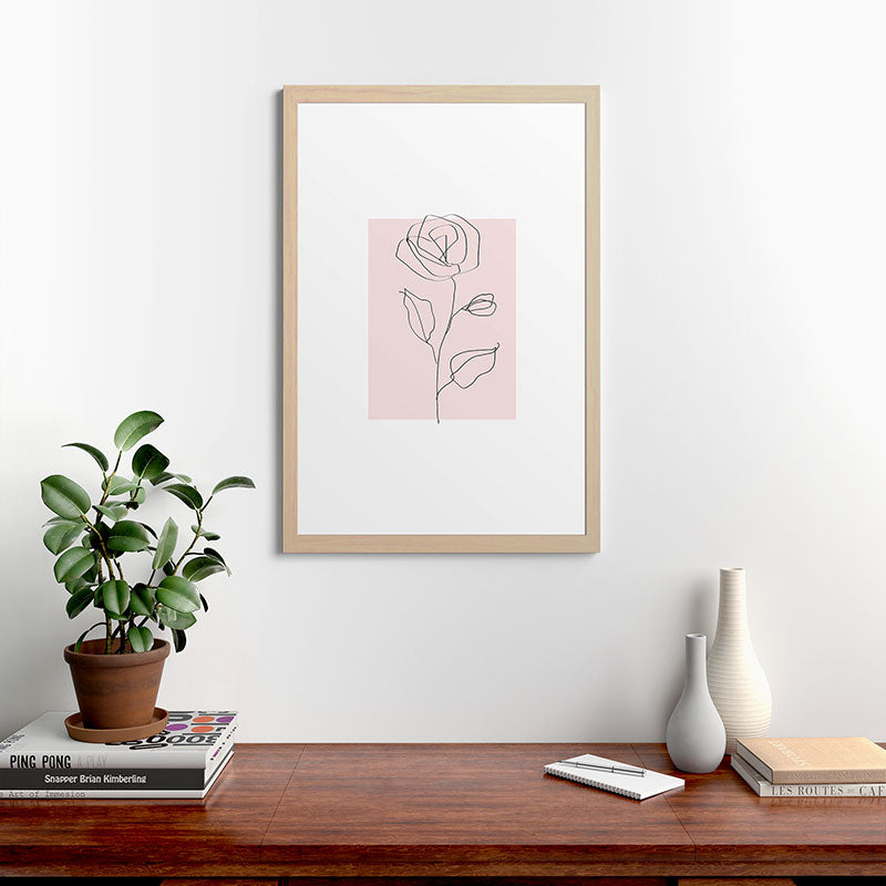 Botanical Line Art, Line Rose, Pink Wall Art, Minimalist Modern Art by Synplus Framed Art Print Gallery Image 48