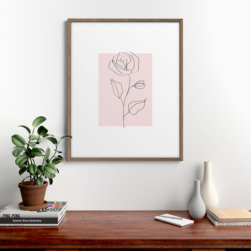 Botanical Line Art, Line Rose, Pink Wall Art, Minimalist Modern Art by Synplus Framed Art Print Gallery Image 14