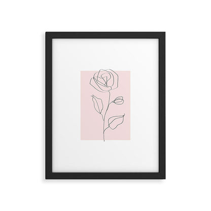 Botanical Line Art, Line Rose, Pink Wall Art, Minimalist Modern Art by Synplus Framed Art Print Gallery Image 2