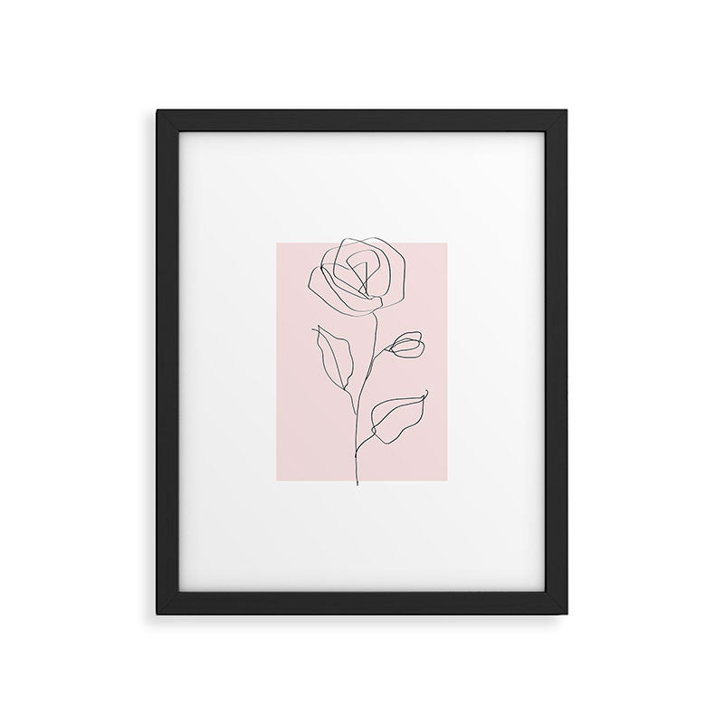 Botanical Line Art, Line Rose, Pink Wall Art, Minimalist Modern Art by Synplus Framed Art Print Gallery Image 1