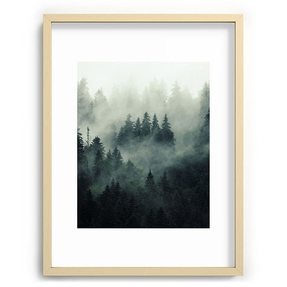 Green misty mountain pine forest in cloudy and rainy - vintage style photo Framed Art Print Gallery Image 100