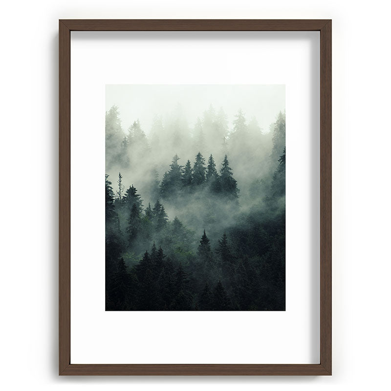 Green misty mountain pine forest in cloudy and rainy - vintage style photo Framed Art Print Gallery Image 91