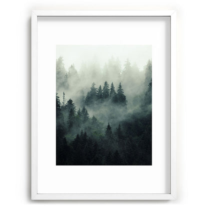 Green misty mountain pine forest in cloudy and rainy - vintage style photo Framed Art Print Gallery Image 108