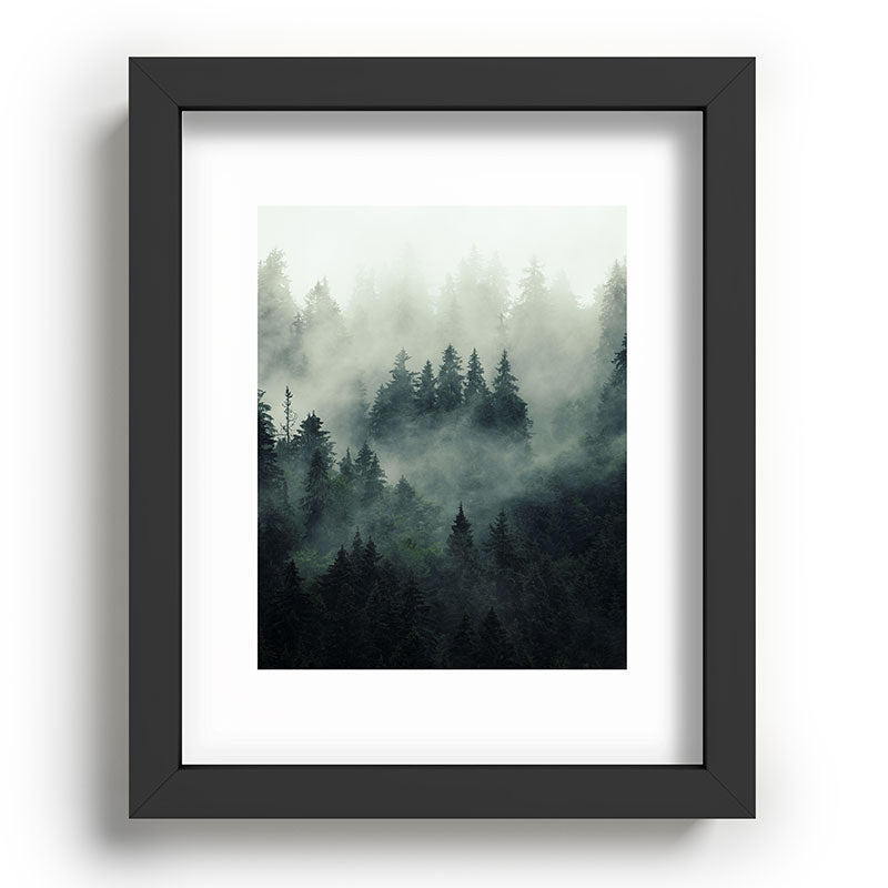 Green misty mountain pine forest in cloudy and rainy - vintage style photo Framed Art Print Gallery Image 80