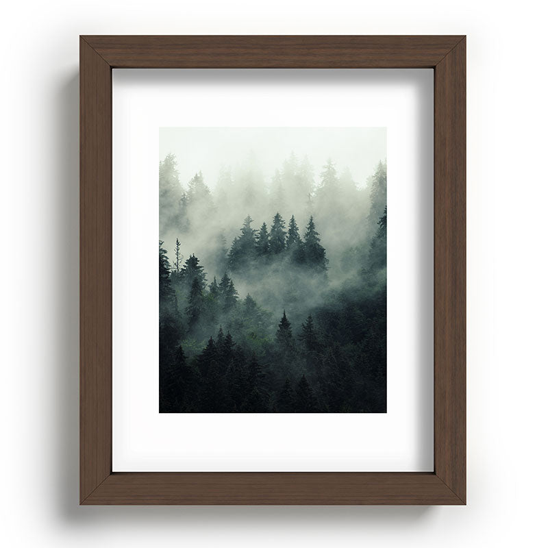Green misty mountain pine forest in cloudy and rainy - vintage style photo Framed Art Print Gallery Image 86