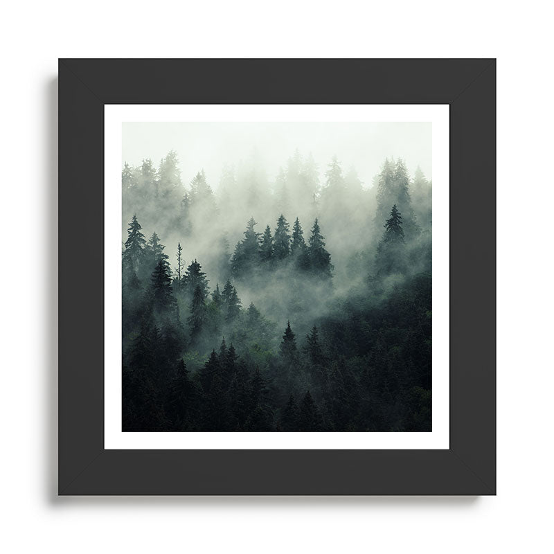 Green misty mountain pine forest in cloudy and rainy - vintage style photo Framed Art Print Gallery Image 46