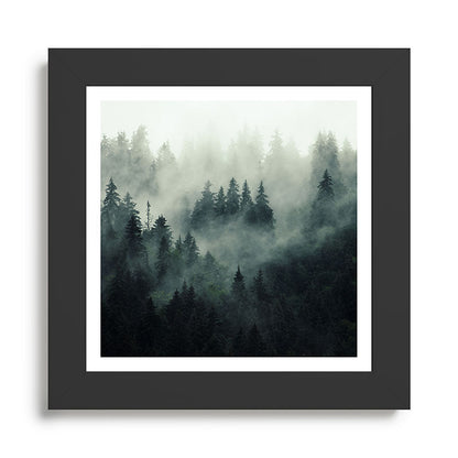 Green misty mountain pine forest in cloudy and rainy - vintage style photo Framed Art Print Gallery Image 46