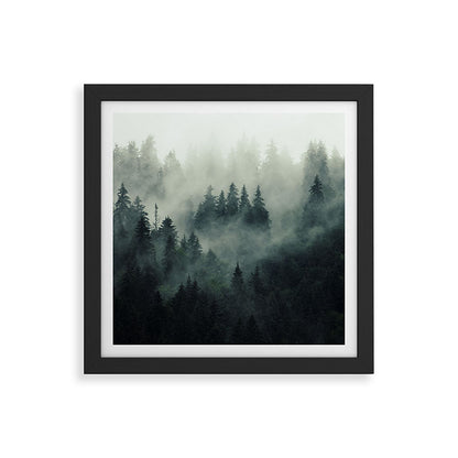 Green misty mountain pine forest in cloudy and rainy - vintage style photo Framed Art Print Gallery Image 50