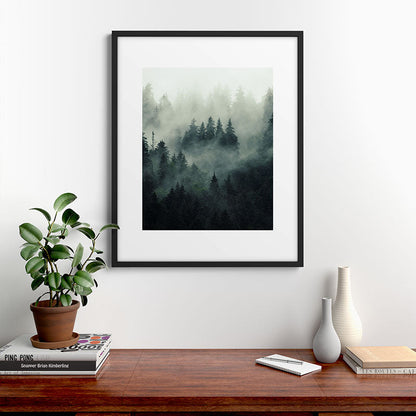 Green misty mountain pine forest in cloudy and rainy - vintage style photo Framed Art Print Gallery Image 9