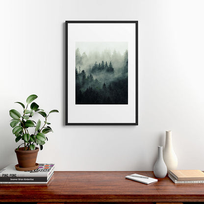 Green misty mountain pine forest in cloudy and rainy - vintage style photo Framed Art Print Gallery Image 8