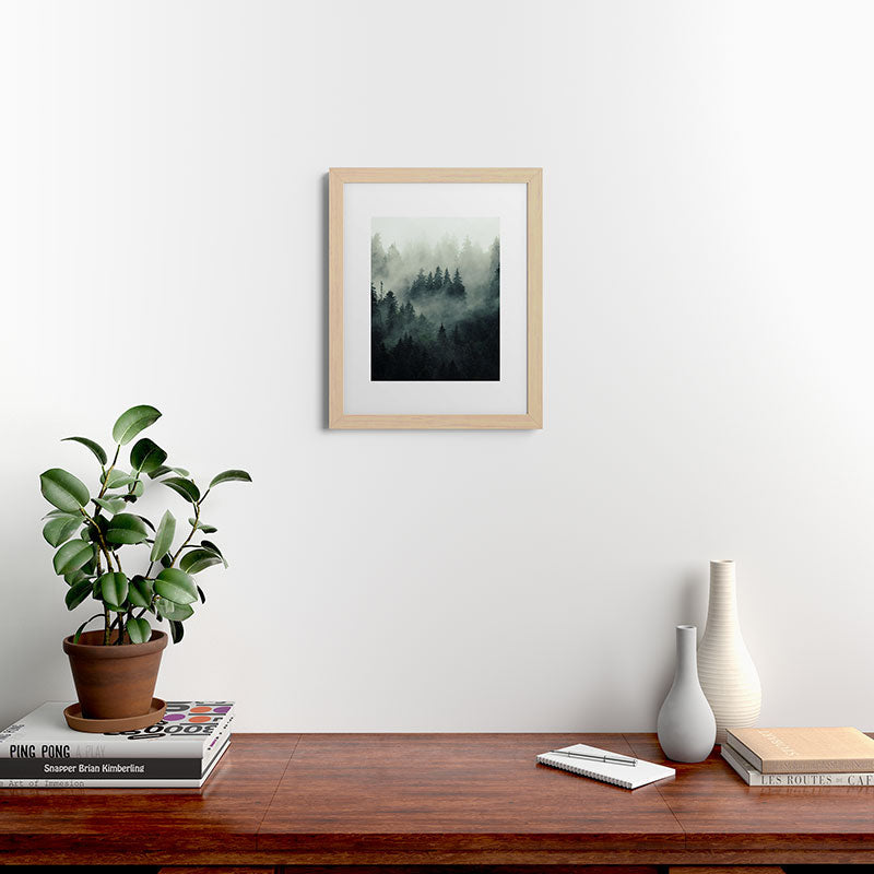 Green misty mountain pine forest in cloudy and rainy - vintage style photo Framed Art Print Gallery Image 63