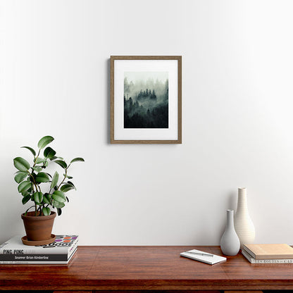 Green misty mountain pine forest in cloudy and rainy - vintage style photo Framed Art Print Gallery Image 15