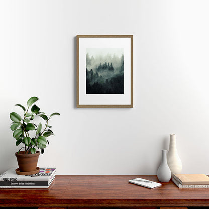 Green misty mountain pine forest in cloudy and rainy - vintage style photo Framed Art Print Gallery Image 16