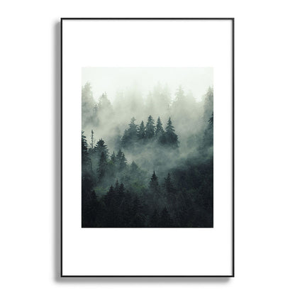 Green misty mountain pine forest in cloudy and rainy - vintage style photo Framed Art Print Gallery Image 119