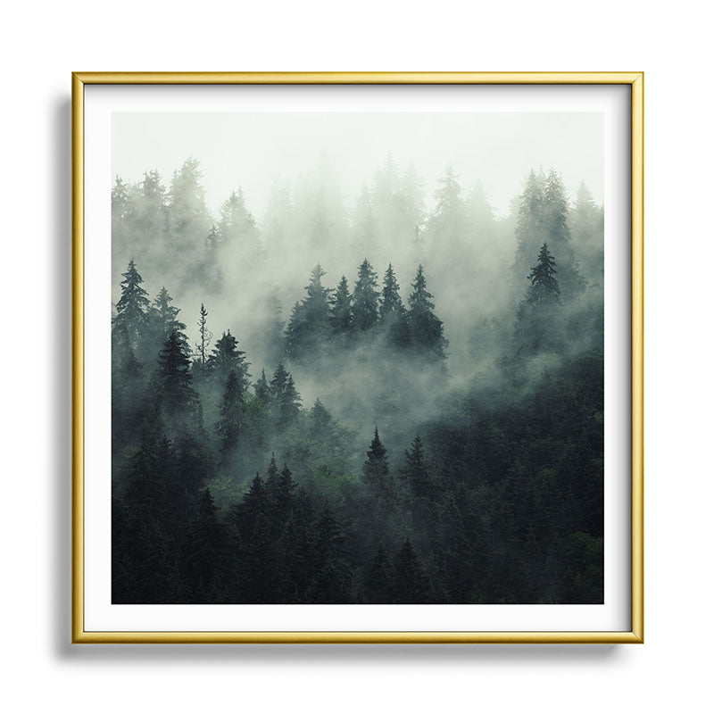 Green misty mountain pine forest in cloudy and rainy - vintage style photo Framed Art Print Gallery Image 133