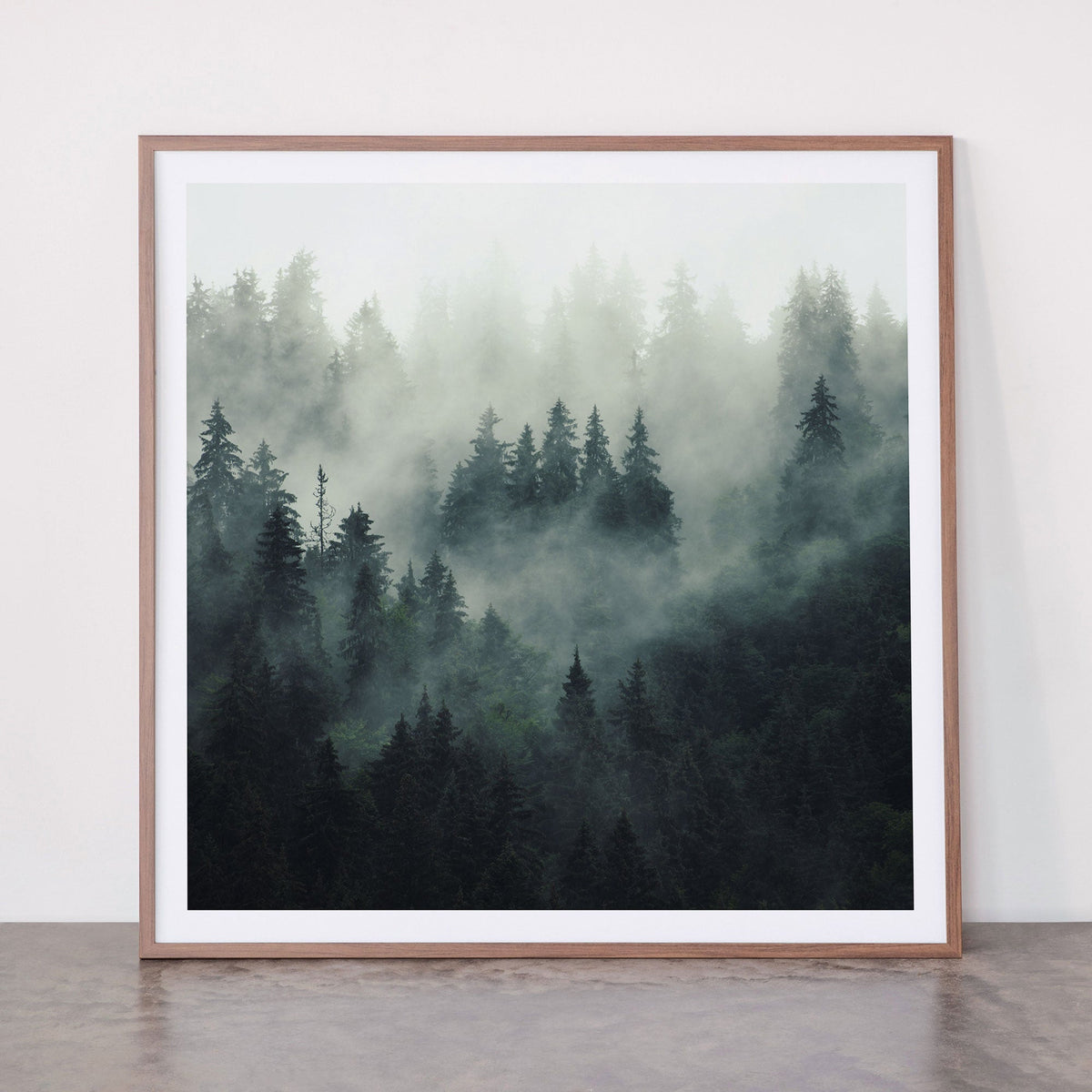 Green misty mountain pine forest in cloudy and rainy - vintage style photo Framed Art Print Gallery Image 21