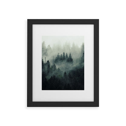 Green misty mountain pine forest in cloudy and rainy - vintage style photo Framed Art Print Gallery Image 45