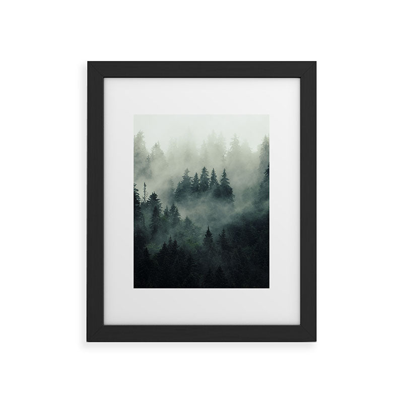 Green misty mountain pine forest in cloudy and rainy - vintage style photo Framed Art Print Gallery Image 41