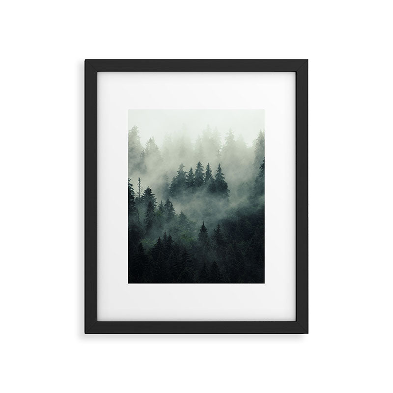 Green misty mountain pine forest in cloudy and rainy - vintage style photo Framed Art Print Gallery Image 3