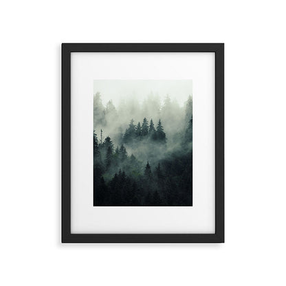 Green misty mountain pine forest in cloudy and rainy - vintage style photo Framed Art Print Gallery Image 3