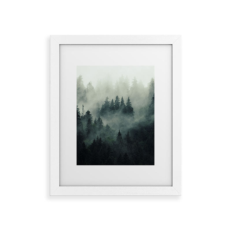 Green misty mountain pine forest in cloudy and rainy - vintage style photo Framed Art Print Gallery Image 69