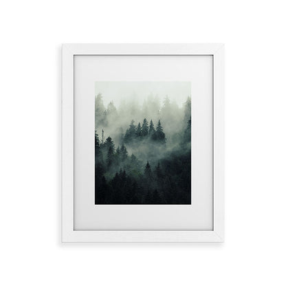 Green misty mountain pine forest in cloudy and rainy - vintage style photo Framed Art Print Gallery Image 69
