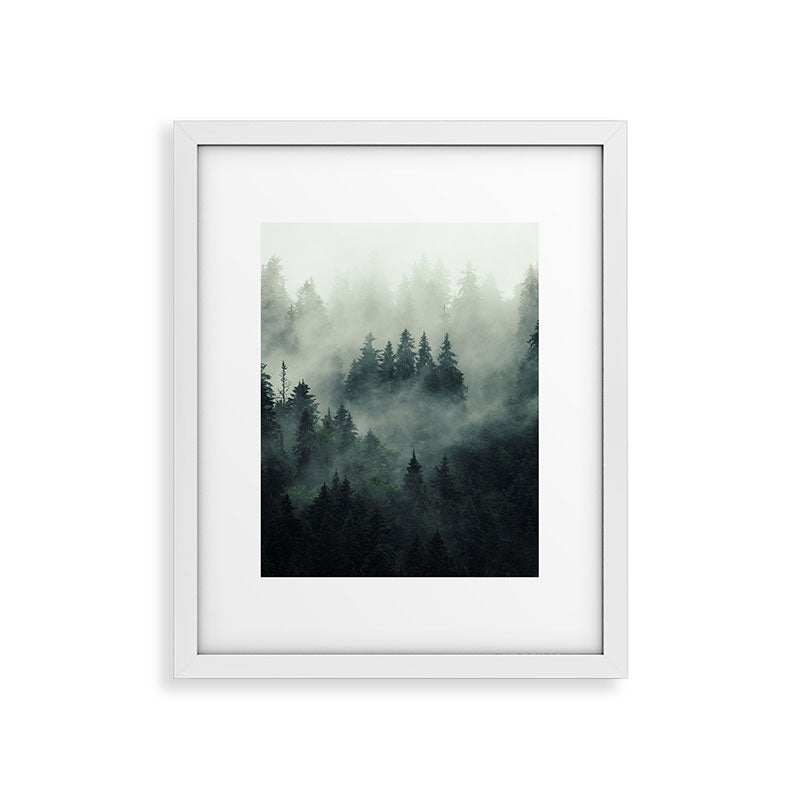 Green misty mountain pine forest in cloudy and rainy - vintage style photo Framed Art Print Gallery Image 31