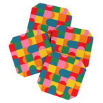 Colorful Mid Century Bauhaus Geometric Abstraction squares and half circles pattern bold colors Coaster Gallery Image 1