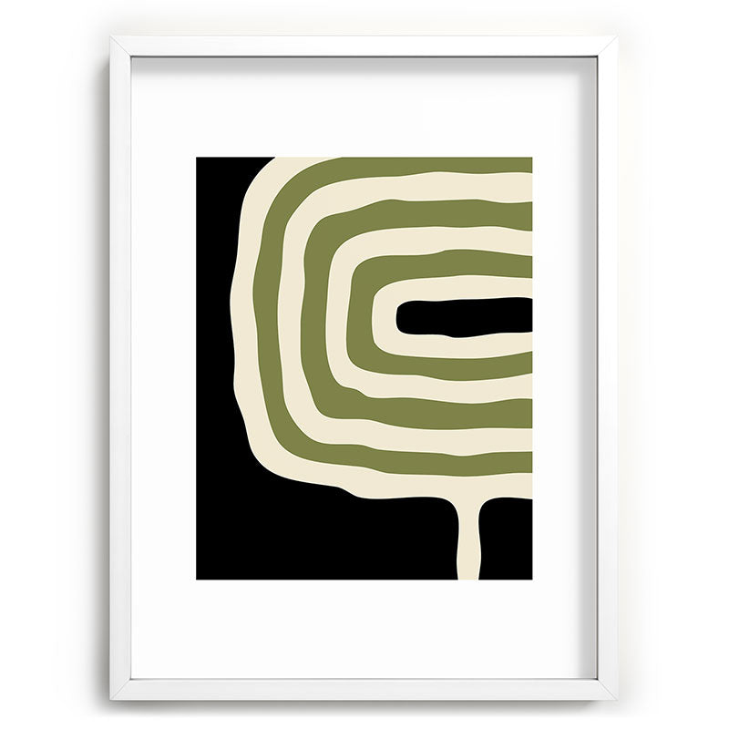 Abstract Geometric Rings 234 Black Olive Green and Beige Framed Art Print Gallery Image 108