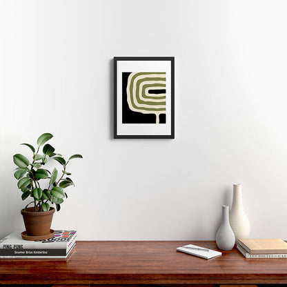 Abstract Geometric Rings 234 Black Olive Green and Beige Framed Art Print Gallery Image 4