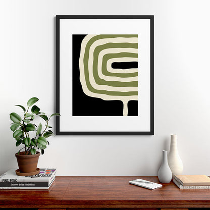 Abstract Geometric Rings 234 Black Olive Green and Beige Framed Art Print Gallery Image 48