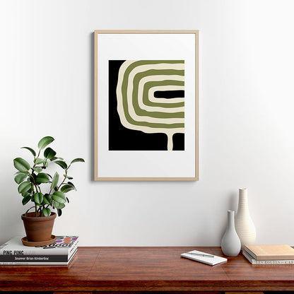 Abstract Geometric Rings 234 Black Olive Green and Beige Framed Art Print Gallery Image 28