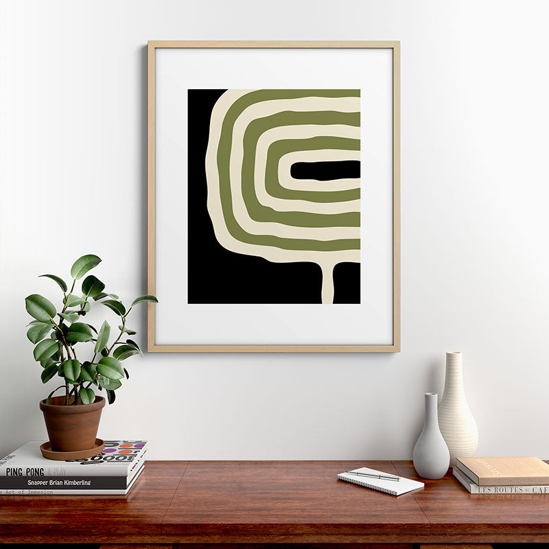 Abstract Geometric Rings 234 Black Olive Green and Beige Framed Art Print Gallery Image 29