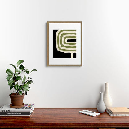 Abstract Geometric Rings 234 Black Olive Green and Beige Framed Art Print Gallery Image 16