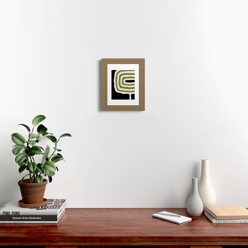 Abstract Geometric Rings 234 Black Olive Green and Beige Framed Art Print Gallery Image 51