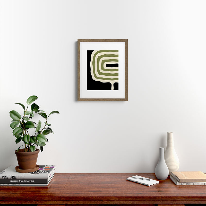 Abstract Geometric Rings 234 Black Olive Green and Beige Framed Art Print Gallery Image 15