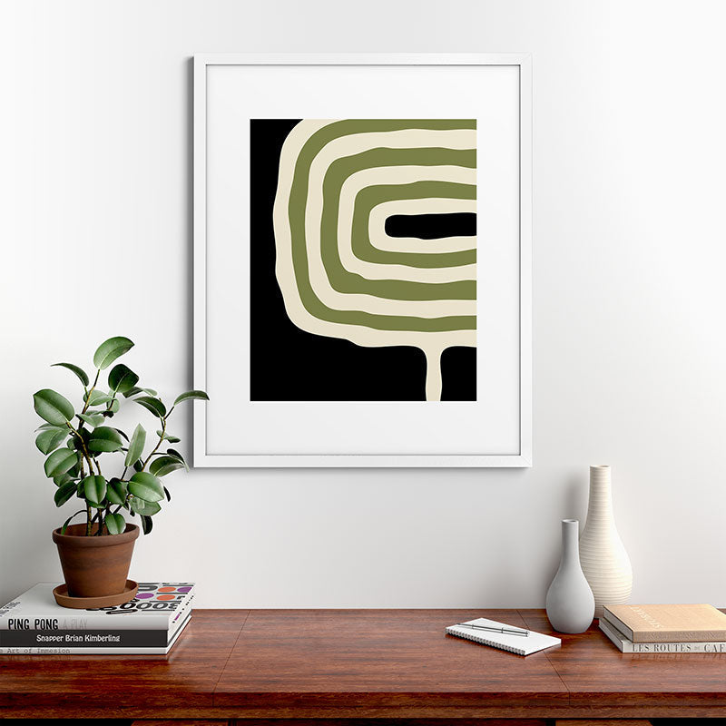 Abstract Geometric Rings 234 Black Olive Green and Beige Framed Art Print Gallery Image 76