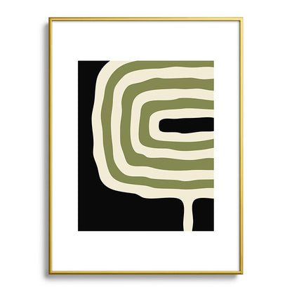Abstract Geometric Rings 234 Black Olive Green and Beige Framed Art Print Gallery Image 124