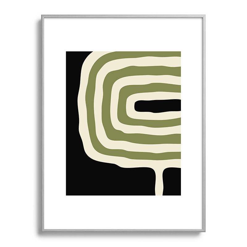 Abstract Geometric Rings 234 Black Olive Green and Beige Framed Art Print Gallery Image 134