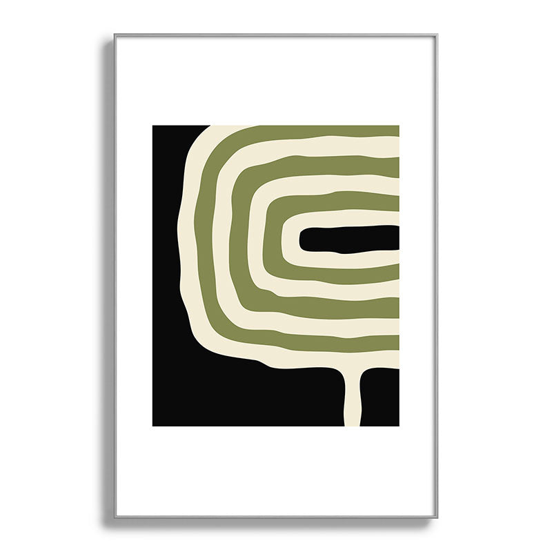 Abstract Geometric Rings 234 Black Olive Green and Beige Framed Art Print Gallery Image 137