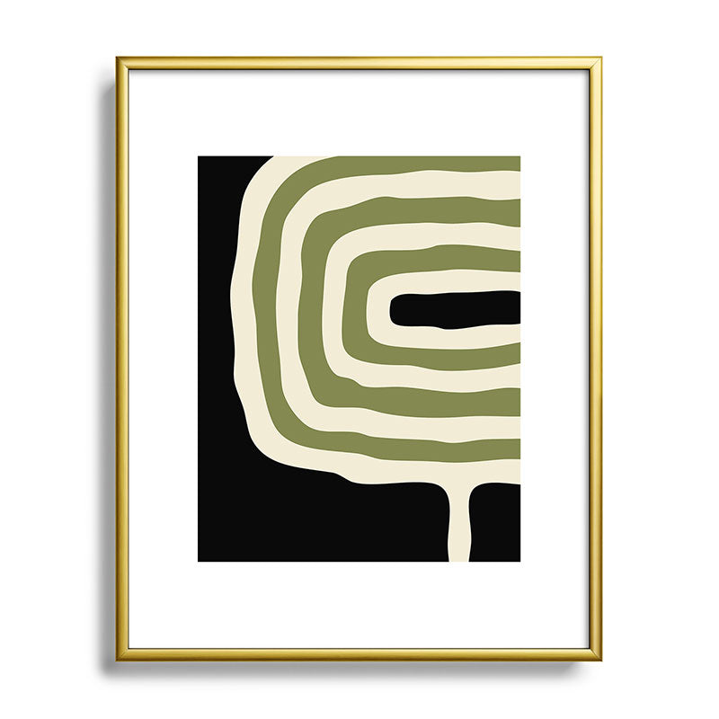 Abstract Geometric Rings 234 Black Olive Green and Beige Framed Art Print Gallery Image 120