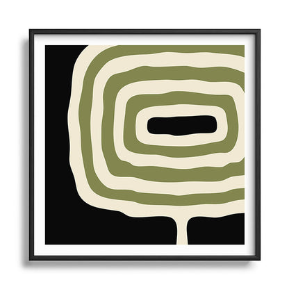 Abstract Geometric Rings 234 Black Olive Green and Beige Framed Art Print Gallery Image 122
