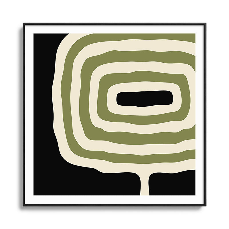 Abstract Geometric Rings 234 Black Olive Green and Beige Framed Art Print Gallery Image 126