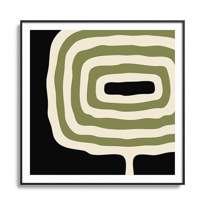 Abstract Geometric Rings 234 Black Olive Green and Beige Framed Art Print Gallery Image 126