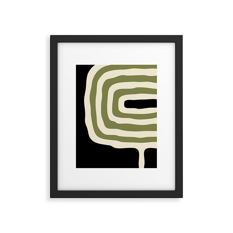 Abstract Geometric Rings 234 Black Olive Green and Beige Framed Art Print Gallery Image 3